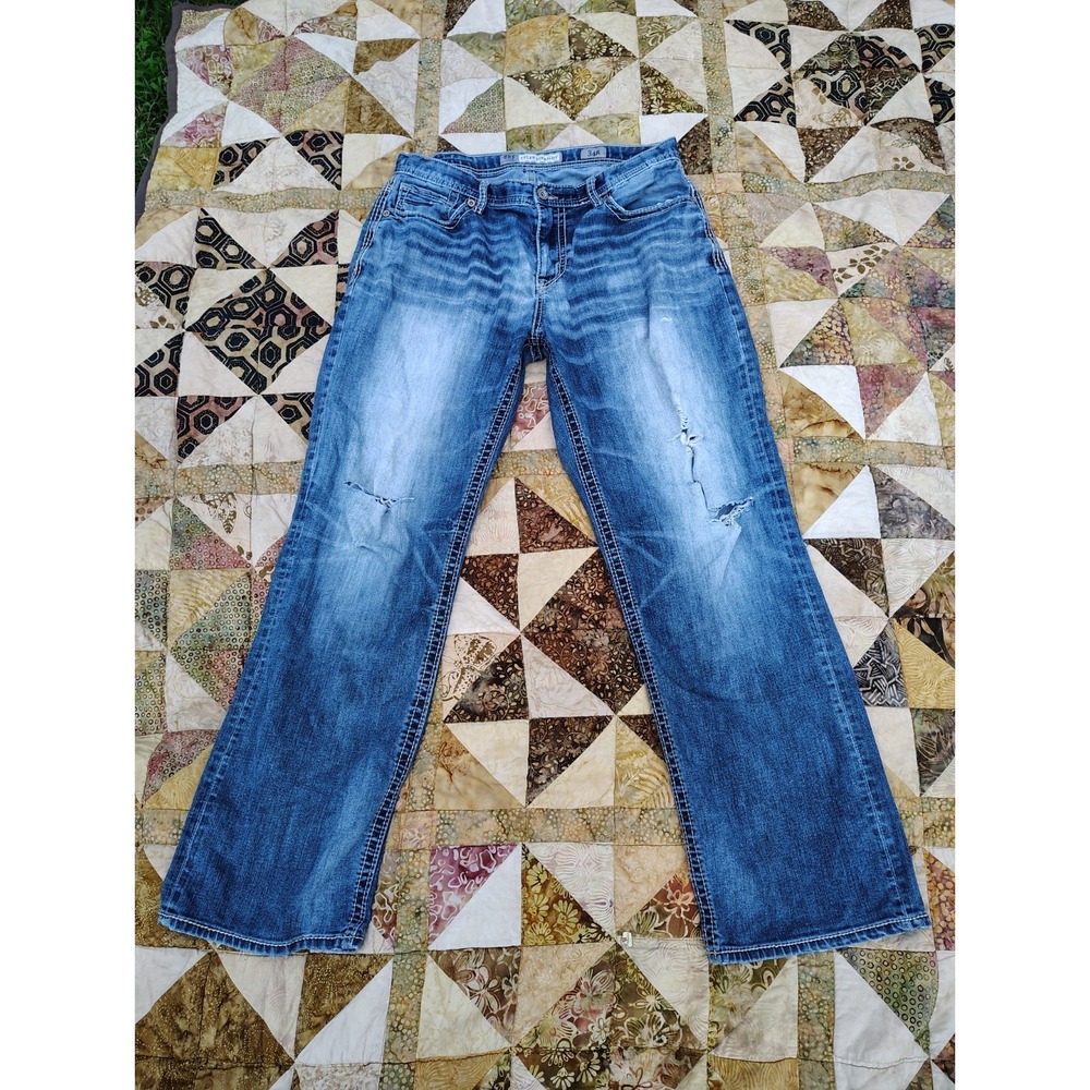 BKE Buckle Tyler Straight Jeans Mens 34R Blue Stretch Light Medium Flex Workwear